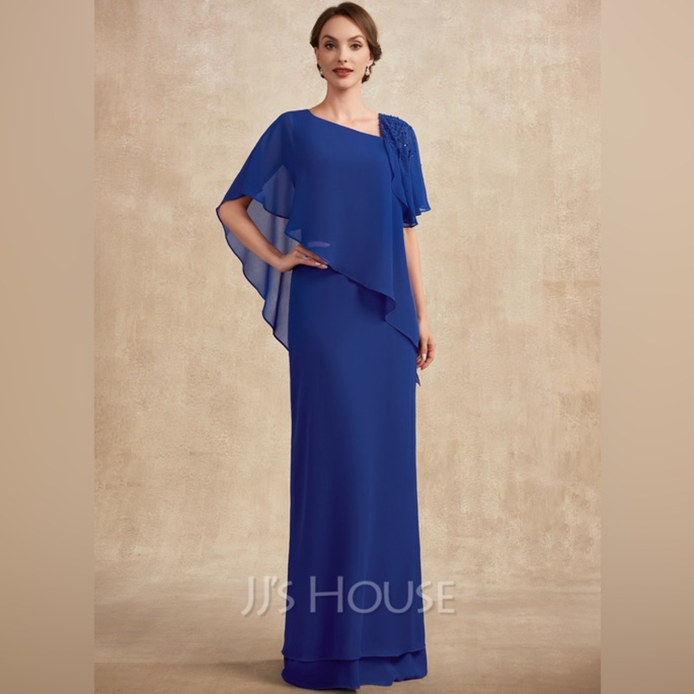 JJ House Burgundy A line Chiffon Dress with Beaded Sequin